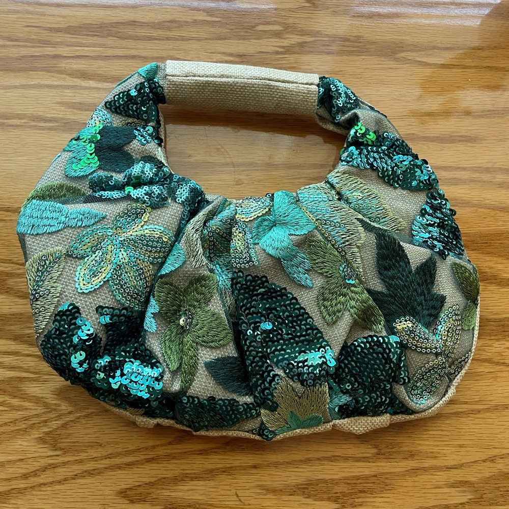 Sequin Floral Handbag with Handle